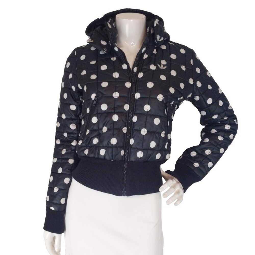 adidas Black Puffer Jacket with White Polka Dots